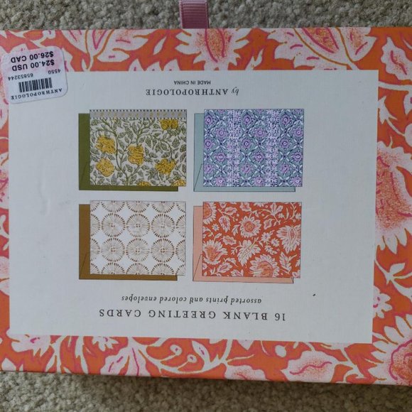 Anthropologie FULL BLOOM Boxed Card Set 16 Blank Floral greeting cards New - Picture 2 of 3